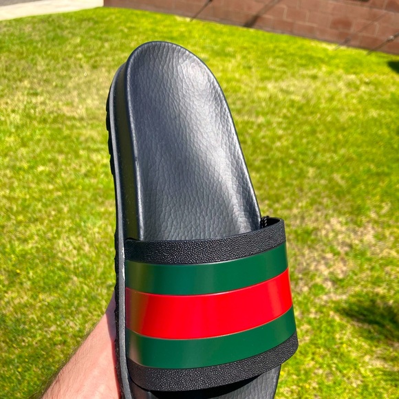 New Gucci Web Stripe Slide Sandals UK 12 US 13 - Picture 2 of 5